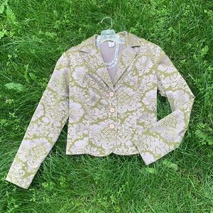 Green velvet burn out cropped blazer